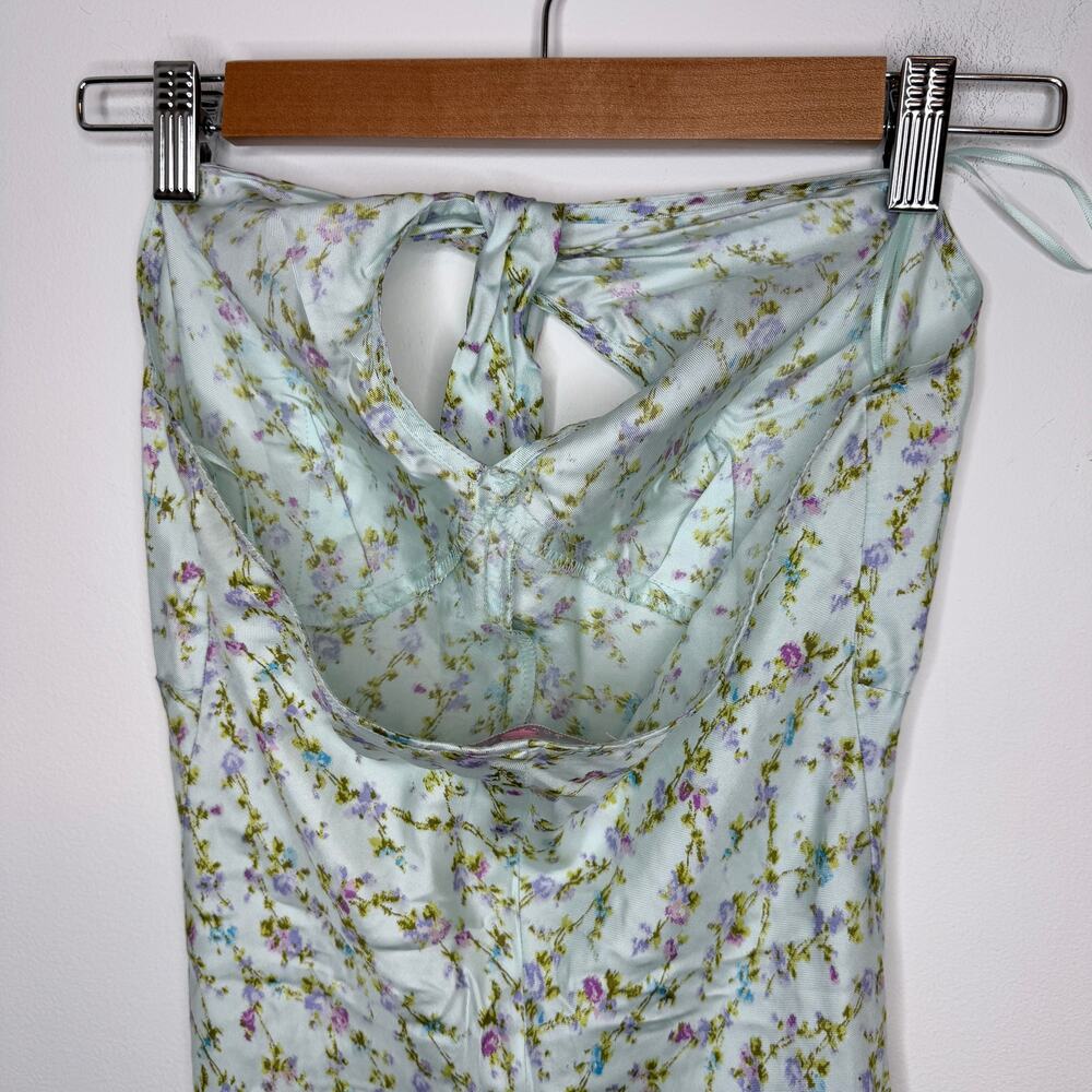 Rebecca Taylor Floral Silk Halter Midi Dress In Light Blue Size 8 - Picture 10 of 14
